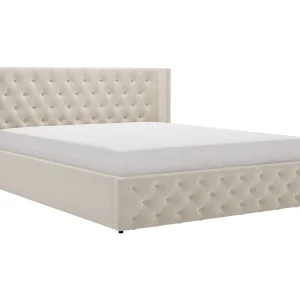 Emporius Rolia bed met opbergruimte 160×200 – tweepersoonsbed 160×200 gestoffeerd bed fluwelen Crème (Magic Velvet 2201)