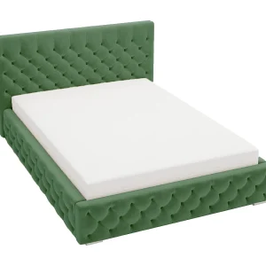 Emporius Gestoffeerd bed met groot hoofdeinde Elira tweepersoonsbed 200×200 – lattenbodem, bedlade, fluwelen – Groen (Magic Velvet 2225)