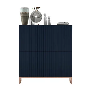Dressoir met 4 deuren – Mat Marineblauw corpus, geribbelde mat Marineblauw fronten – 112 cm, metalen frame Dressoir met 4 deuren – Mat Marineblauw corpus, geribbelde mat Marineblauw fronten – 112 cm, metalen frame
