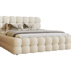 Emporius Gestoffeerd bed 140×200 cm Parlas Bis – luxe bed met met opbergruimte, Bouclé Crème (Anthology 1)