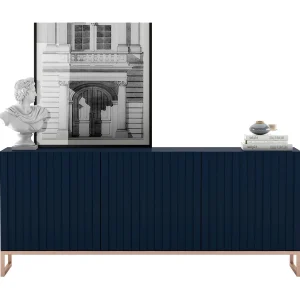 Dressoir met 3 deuren – Mat marineblauwe korpus, geribbelde mat marineblauwe fronten – 168 cm, metalen frame Dressoir met 3 deuren – Mat marineblauwe korpus, geribbelde mat marineblauwe fronten – 168 cm, metalen frame