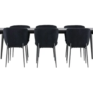 Ellis eethoek tafel 85x230cm en 6 teddy stoelen zwart.