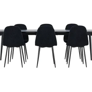 Ellis eethoek tafel 85x230cm en 6 teddy stoelen zwart.