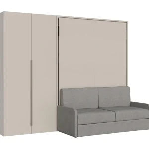 Lit escamotable vertical français Versia Sofà 140 avec canapé, étagère et armoire gauche 2 portes Argilla Lit escamotable vertical français Versia Sofà 140 avec canapé, étagère et armoire gauche 2 portes Argilla