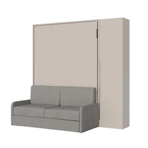 Lit escamotable vertical français Versia Sofà 140 avec canapé, étagère et armoire droite 1 porte Argilla Lit escamotable vertical français Versia Sofà 140 avec canapé, étagère et armoire droite 1 porte Argilla