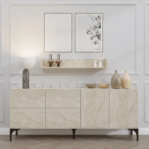 Dressoir met wandplank – 180 x 55 x 40 cm – Travertin – Melamine gecoat