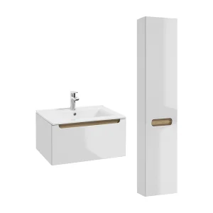 Ensemble meuble simple vasque encastrée 60cm 1 tiroir et colonne Livia Blanc et Bois Ensemble meuble simple vasque encastrée 60cm 1 tiroir et colonne Livia Blanc et Bois