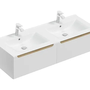 Meuble double vasque encastrée 120cm 2 tiroirs Livia Blanc et Bois