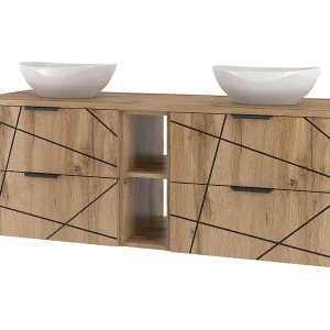 Meuble dubbele wastafel 140cm 2 nissen Teren Hout