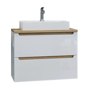 Meuble simple vasque 80cm 2 tiroirs Livia Blanc et Bois