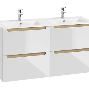Dubbele wastafel 120cm 4 laden Livia Wit en Hout