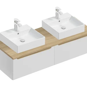 Meuble double vasque 120cm 2 tiroirs Livia Blanc et Bois