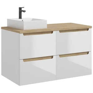Enkele wastafel 120cm 4 laden Livia Wit en Hout Enkele wastafel 120cm 4 laden Livia Wit en Hout