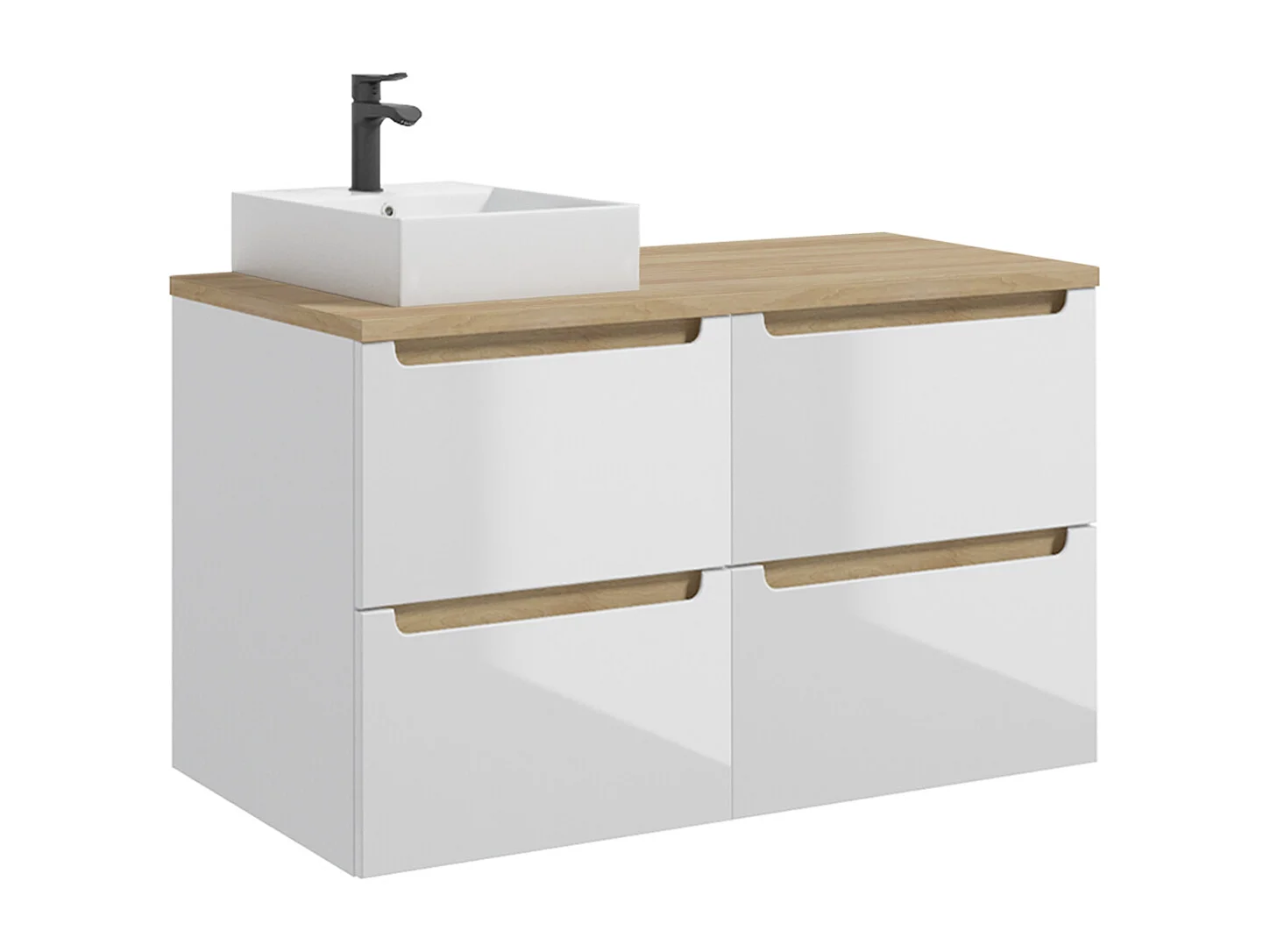 Enkele wastafel 120cm 4 laden Livia Wit en Hout
