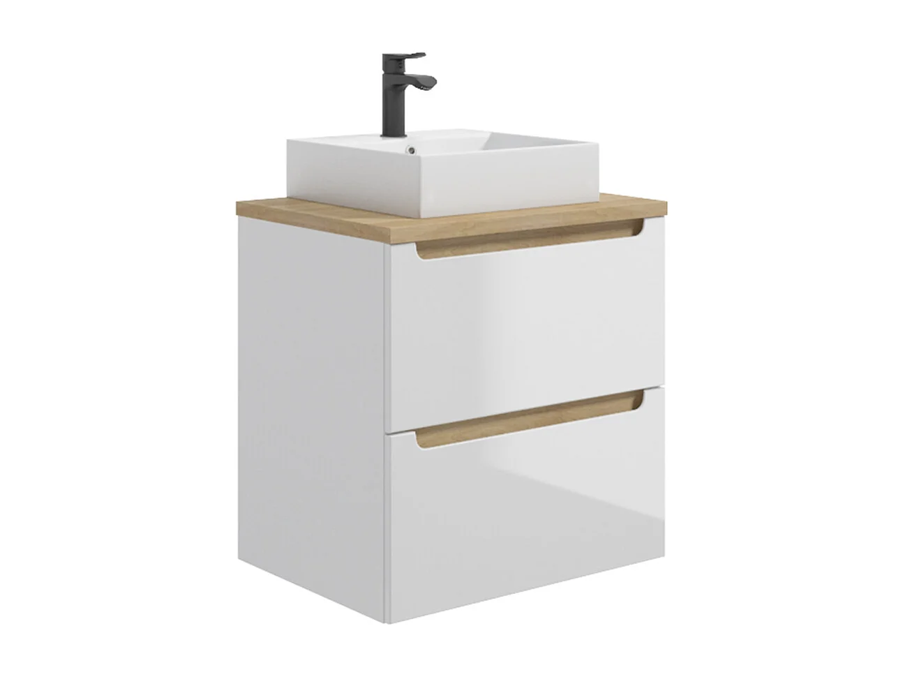 Enkele wastafel 60cm 2 laden Livia Wit en Hout