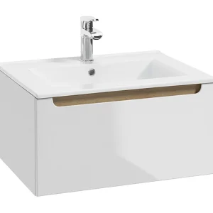 Enkele wastafel 60cm 1 lade Livia Wit en Hout Enkele wastafel 60cm 1 lade Livia Wit en Hout