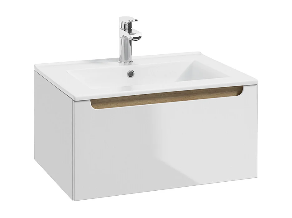 Enkele wastafel 60cm 1 lade Livia Wit en Hout