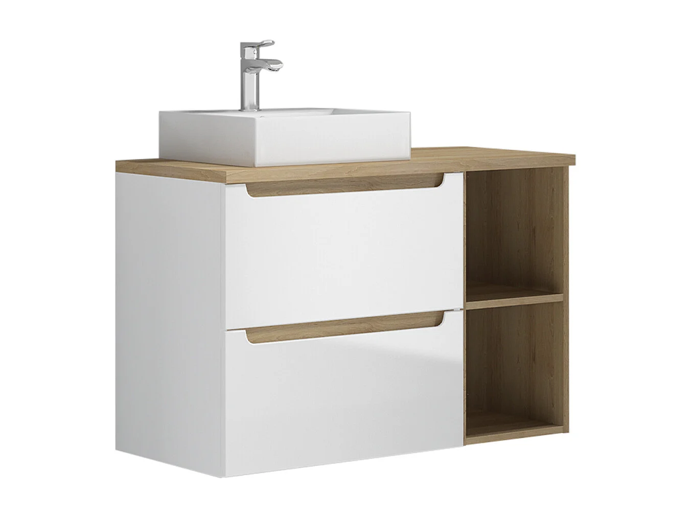 Enkele wastafel 90cm 2 nissen Livia Wit en Hout