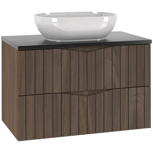 Enkele wastafel 80cm Siena hout en zwart Enkele wastafel 80cm Siena hout en zwart