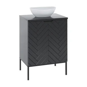 Meuble simple vasque 60cm 2 portes op voeten Daria Zwart