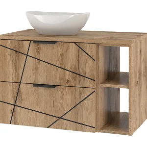 Meuble enkele wastafel 80cm 2 nissen Teren Hout
