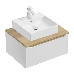 Meuble simple vasque 60cm 1 tiroir Livia Blanc et Bois