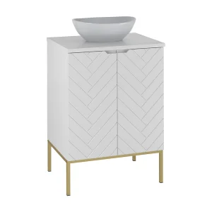 Meuble simple vasque 60cm 2 portes sur pieds Daria Blanc