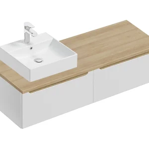 Meuble simple vasque 120cm 2 tiroirs Livia Blanc et Bois