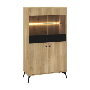 Elara Hout en Zwart 4-deurs LED servieskast Elara Hout en Zwart 4-deurs LED servieskast