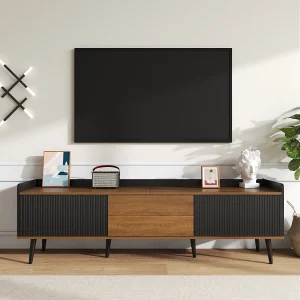 Dressoir met 4 deuren zonder handgreep – eigentijdse stijl – hout + metaal – wit Dressoir met 4 deuren zonder handgreep – eigentijdse stijl – hout + metaal – wit