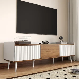 Dressoir met 4 deuren zonder handgreep – eigentijdse stijl – hout + metaal – blauw Dressoir met 4 deuren zonder handgreep – eigentijdse stijl – hout + metaal – blauw