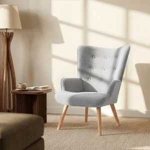 Fauteuil van grijze stof met Scandinavische stijl VATELY Fauteuil van grijze stof met Scandinavische stijl VATELY