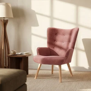 Fauteuil van roze velours met capitonnage en Scandinavische stijl VATELY Fauteuil van roze velours met capitonnage en Scandinavische stijl VATELY