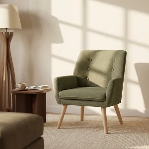 Fauteuil van groene stof met Scandinavische stijl SERINO Fauteuil van groene stof met Scandinavische stijl SERINO