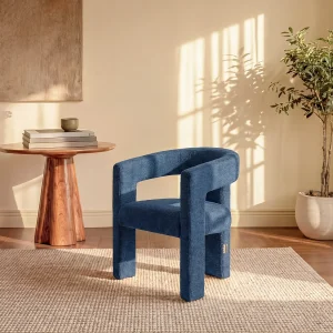 Fauteuil in blauwe textuurstof in modern design FAVINA Fauteuil in blauwe textuurstof in modern design FAVINA
