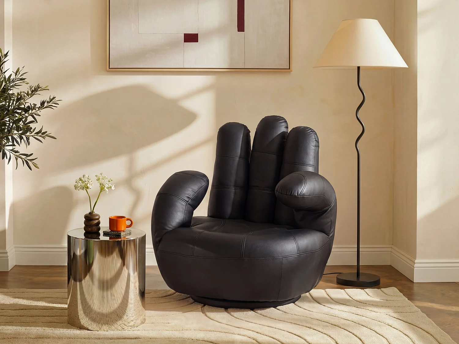 Draaiende fauteuil CATCHY van kunstleer - zwart