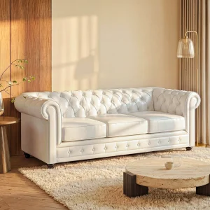 Driezitsbank CHESTERFIELD van kunstleer – Zwart