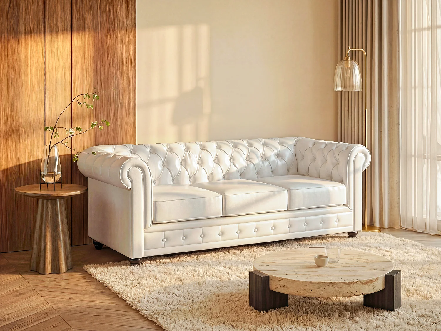 Driezitsbank CHESTERFIELD van kunstleer - Zwart