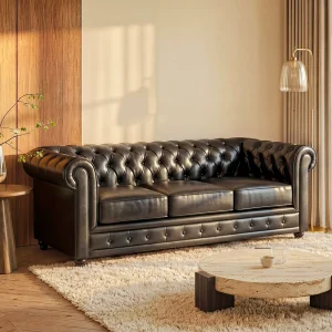 Driezitsbank CHESTERFIELD van kunstleer – Wit