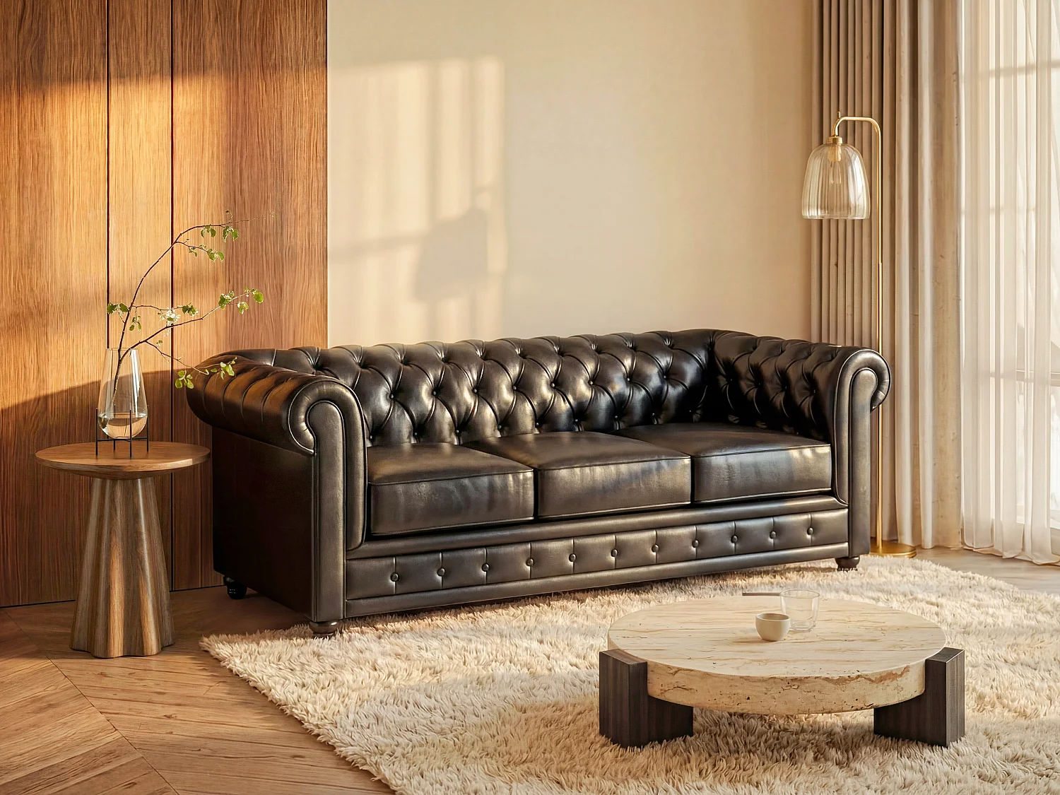 Driezitsbank CHESTERFIELD van kunstleer - Wit