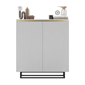 Dressoir met 2 deuren – corpus wit mat, geribbelde fronten wit mat – 110,8 cm, zwart metalen frame Dressoir met 2 deuren – corpus wit mat, geribbelde fronten wit mat – 110,8 cm, zwart metalen frame