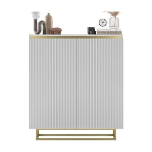 Dressoir met 2 deuren – corpus wit mat, geribbelde fronten wit mat – 110,8 cm, goudkleurig metalen frame Dressoir met 2 deuren – corpus wit mat, geribbelde fronten wit mat – 110,8 cm, goudkleurig metalen frame