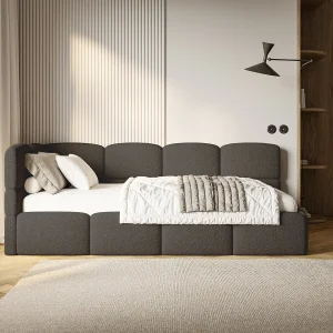 Eenpersoonsbed 120×200 – bouclé – bruin – links – CLOUDY