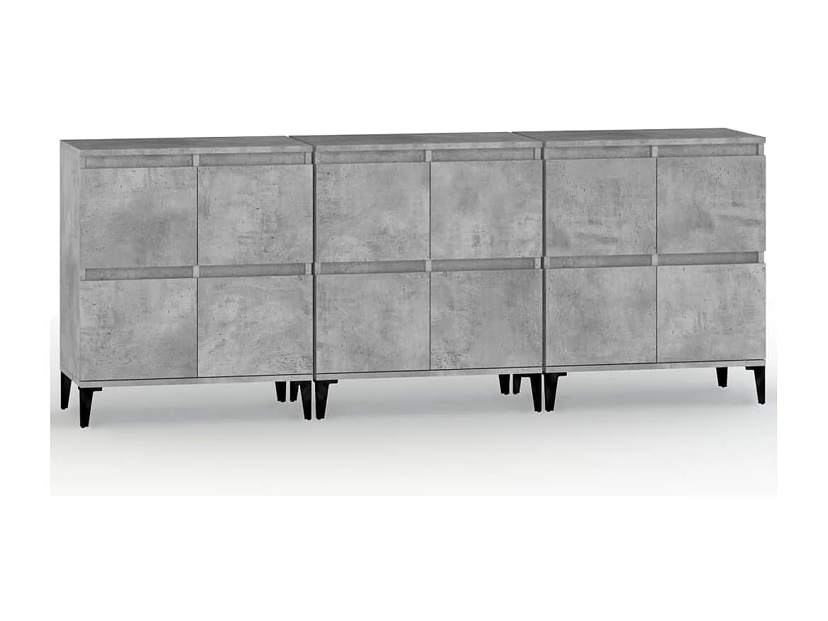 Dressoirs 3 st 60x35x70 cm bewerkt hout betongrijs