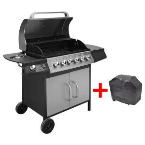 Gasbarbecue 6+1 kookzone zwart en zilver Gasbarbecue 6+1 kookzone zwart en zilver