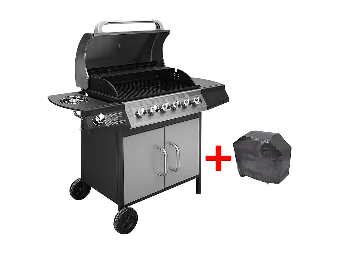 Gasbarbecue 6+1 kookzone zwart en zilver