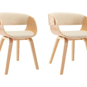 Eetkamerstoelen 2 st gebogen hout en kunstleer crèmekleurig