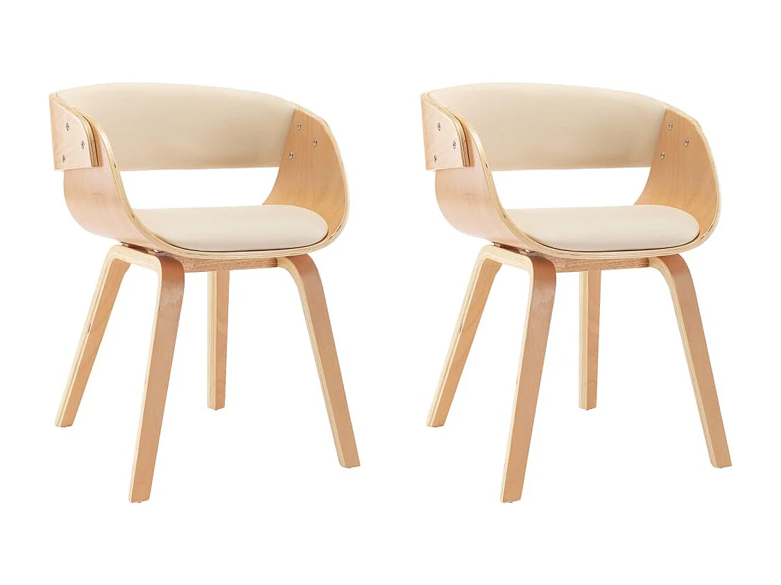 Eetkamerstoelen 2 st gebogen hout en kunstleer crèmekleurig