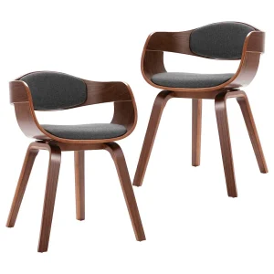 Eetkamerstoelen 2 st gebogen hout en stof grijs Eetkamerstoelen 2 st gebogen hout en stof grijs