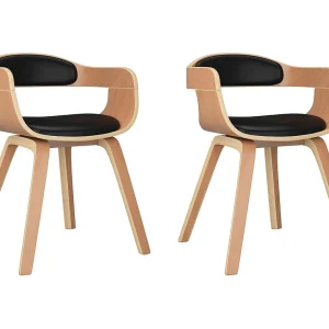 Eetkamerstoelen 2 st gebogen hout en kunstleer zwart Eetkamerstoelen 2 st gebogen hout en kunstleer zwart